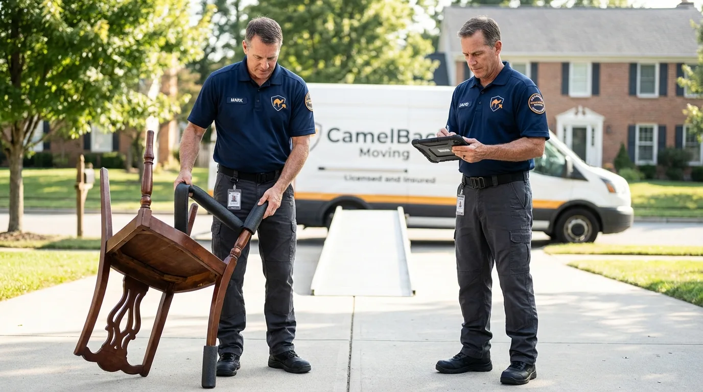 Movers inspecting furniture for damage prevention before loading in Cloverport, KY