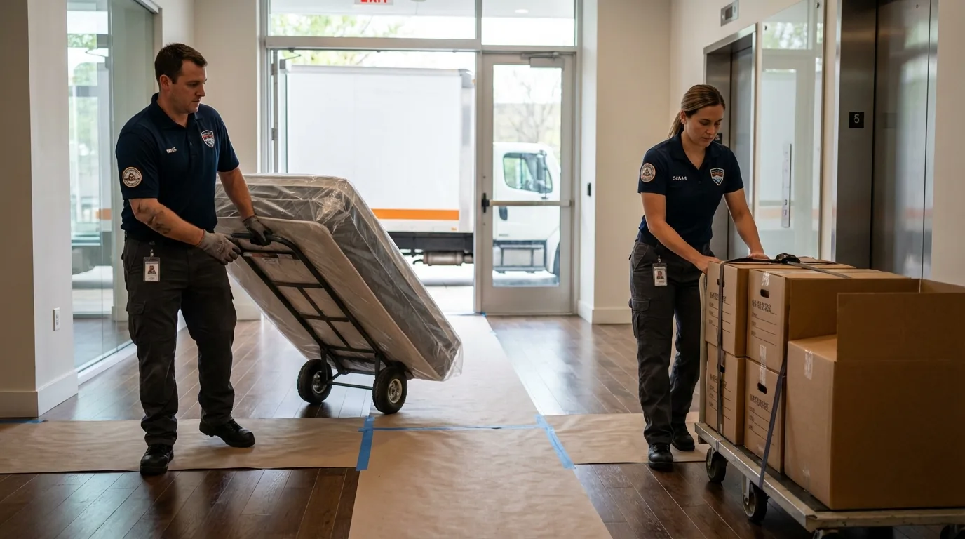 Professional apartment movers loading elevator in Cloverport, KY